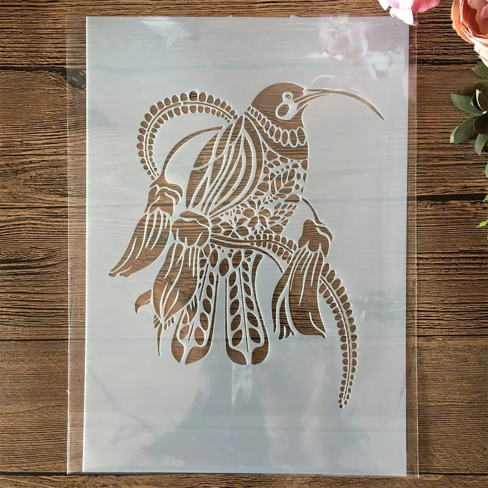 

1Pcs A4 29cm Mandala Hummingbird DIY Layering Stencils Painting Scrapbook Coloring Embossing Album Decorative Template
