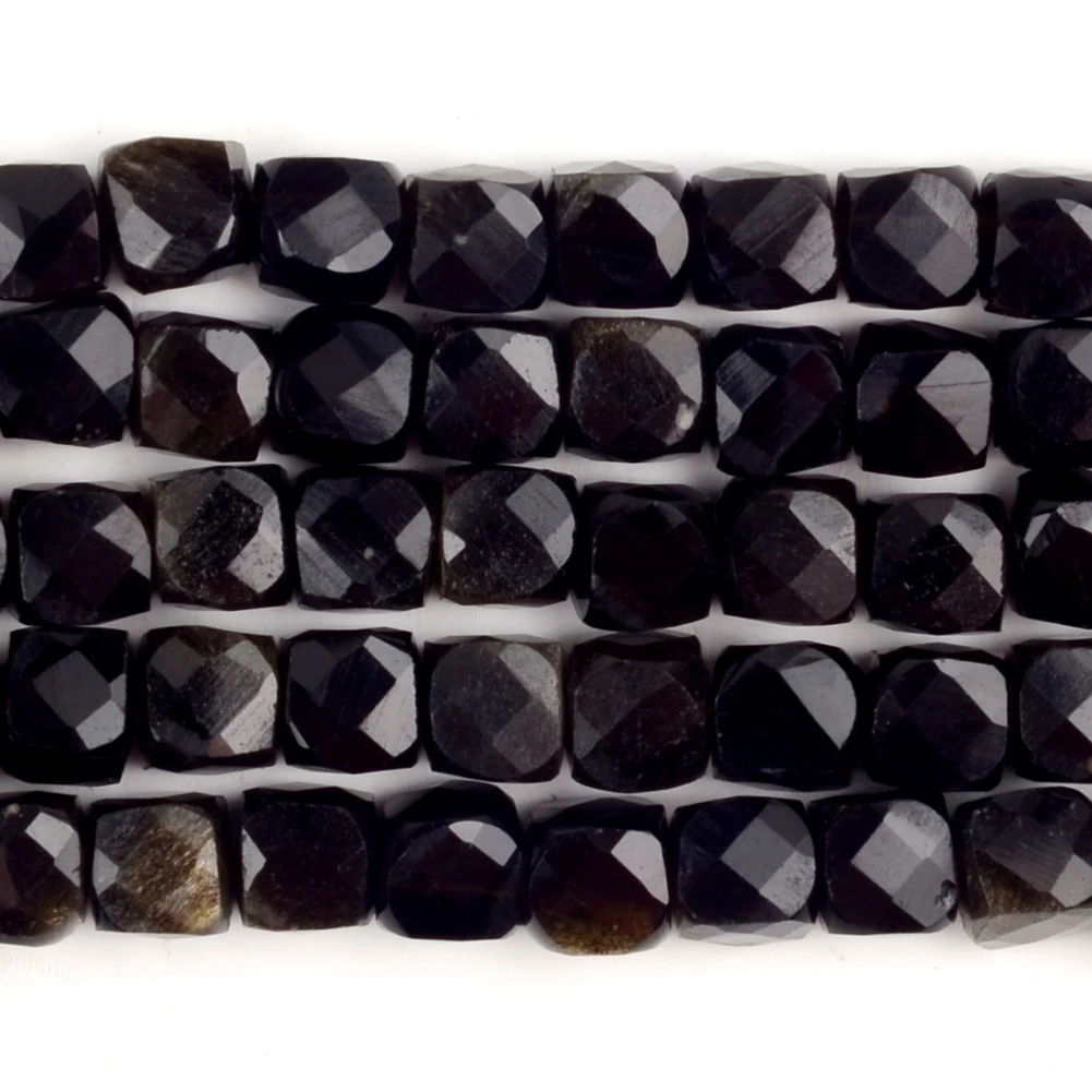 

Natural Faceted Gold Obsidian Stone Cube Square Shape Loose Spacer Beads For Jewelry Making DIY Bracelet Handmade 4.8-5.5mm