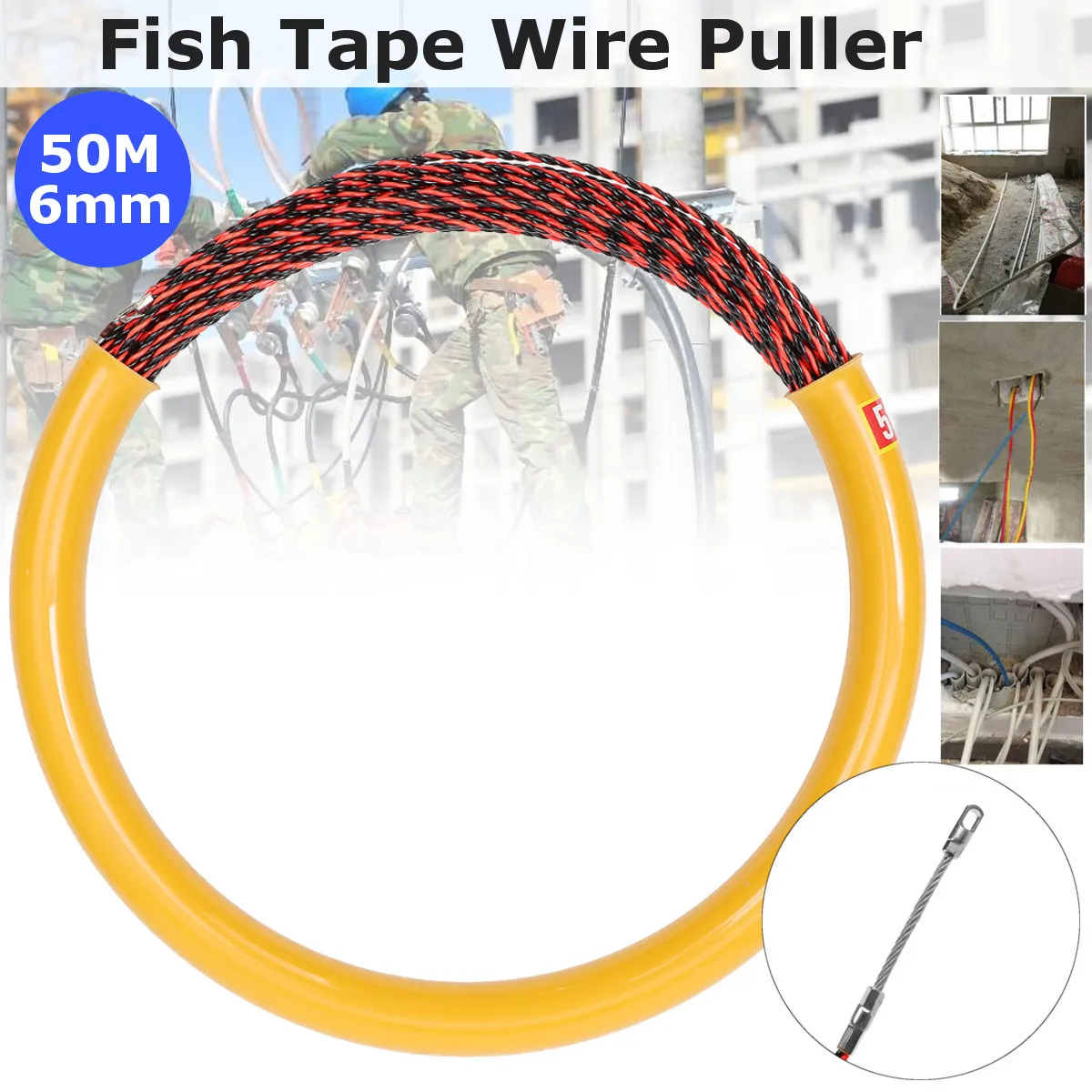 

50mx6mm Cable Push Puller Conduit Snake Cable Rodder Fish Tape Wire Polyester Fish Tape Rodder Wear and Corrosion Resistant New