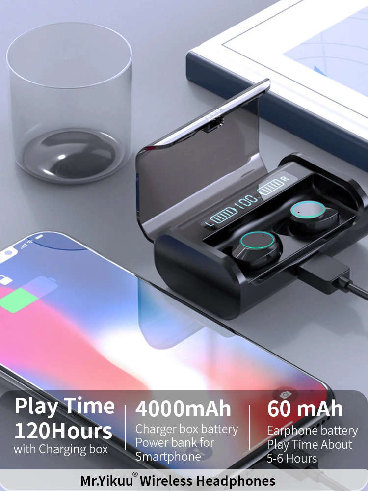 Mr. Yikuu Bluetooth 5,0 наушники с 4000 мАч power Bank зарядный чехол как глубокий басовый вкладыш настоящие беспроводные наушники для смартфона