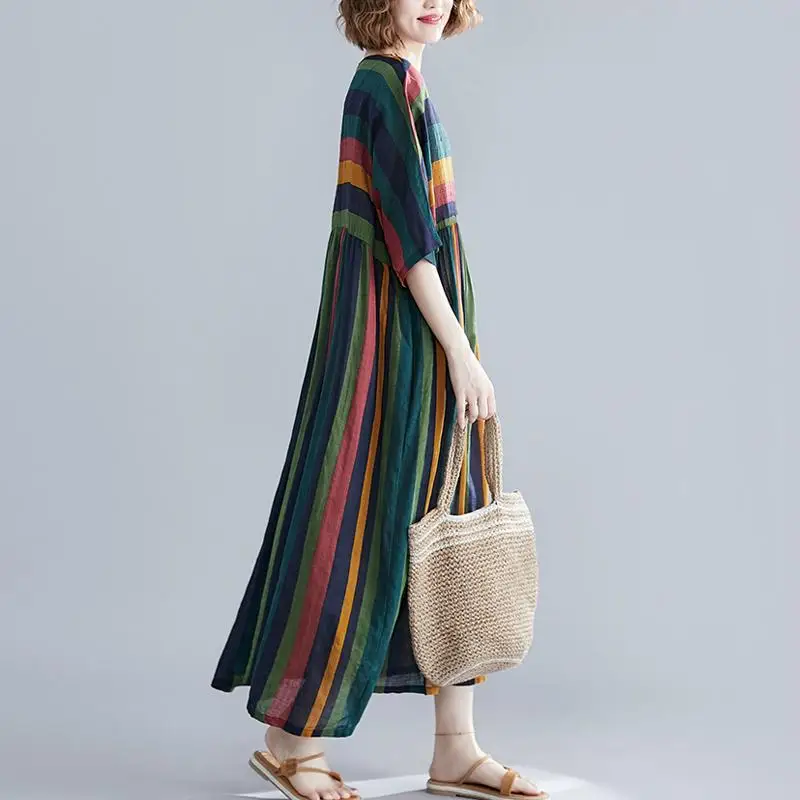 Платье женское пляжное в полоску длинное винтажное Элегантное повседневное