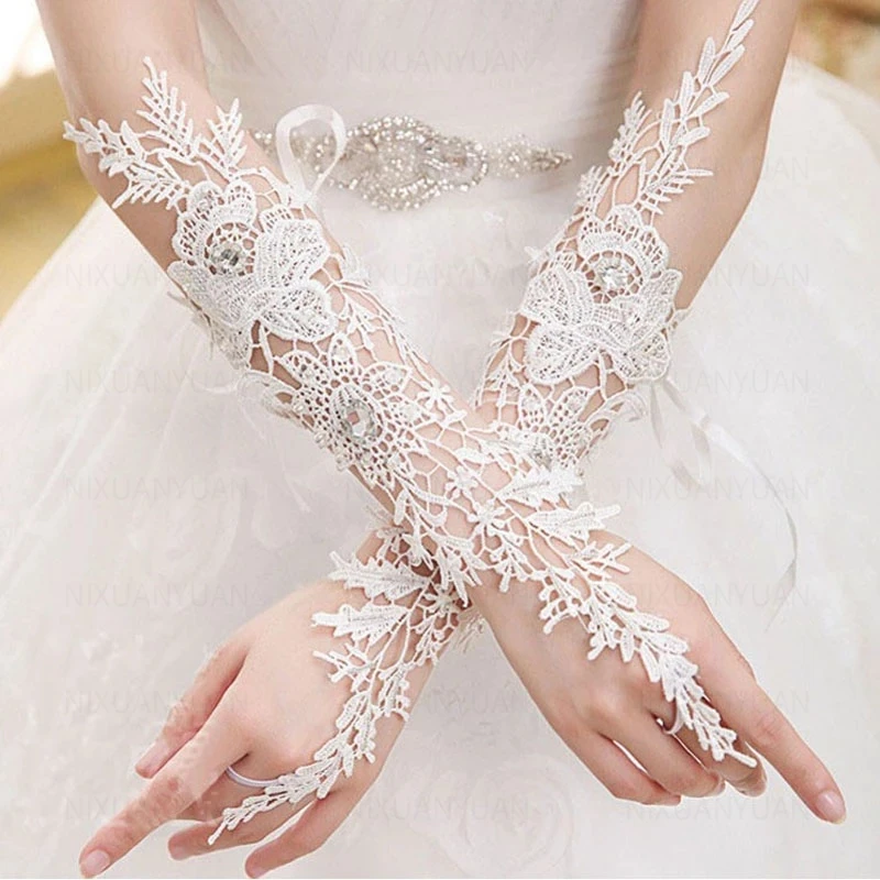 

Women Fingerless Lace Wedding Gloves Luvas De Noiva Bridal Party Dance Gloves Opera Long Gloves Luvas Para Noivas