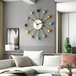 Home Living Room Decoration Watches Wall Clock Modern Design Nordic Wooden Balls Metal Large Teen Be in Pakistan