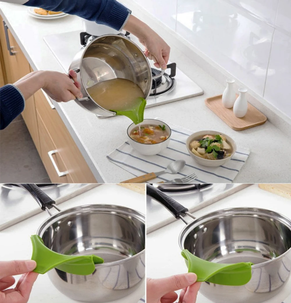 

Kitchen Creative Anti-spill Funnel Multi-function Silicone Slip On Pour Soup Spout Funnel for Pots Pans Bowls Jars Kitchen Tools