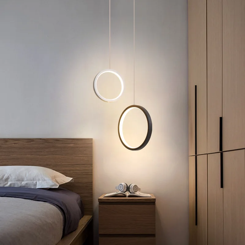 Simple post-modern circle small chandelier Nordic creative bedroom bedside bar designer style personalized chandelier