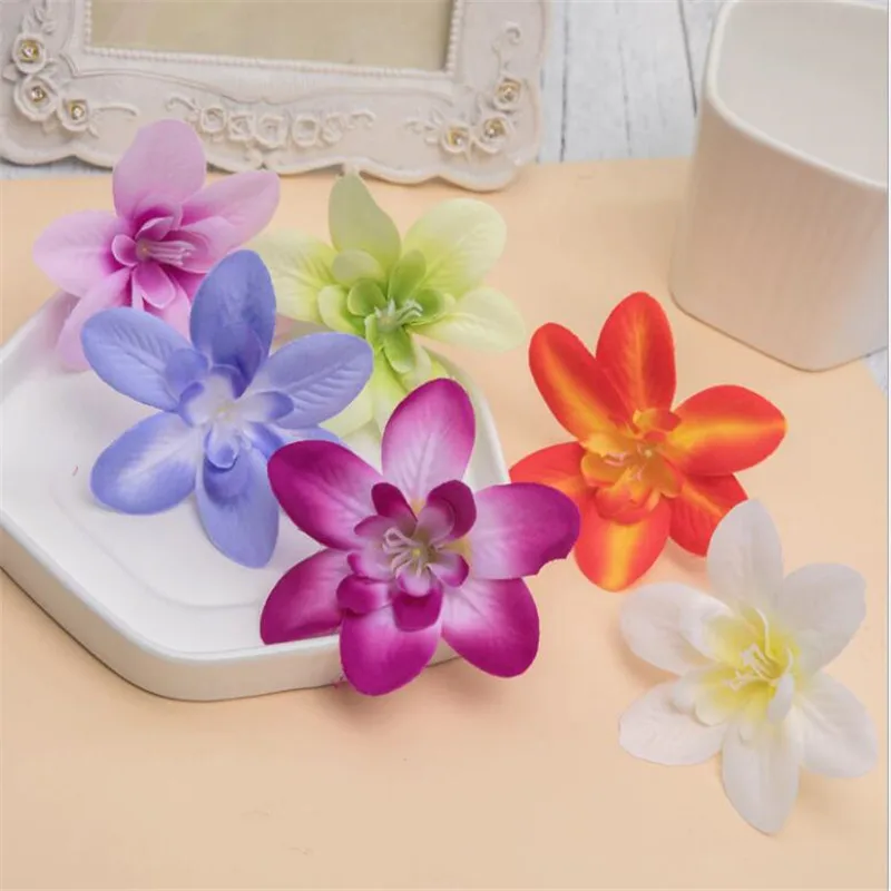 

2021 8cm 24pcs Artificial Flower Heads Silk Orchid Flower Head Wedding Party Home Decoration DIY Wreath Scrapbook Gift Box Craft