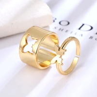 2 pieces set of lovers rings fashion simple hollow out butterfly ring personality punk romantic jewelry valentines day gift