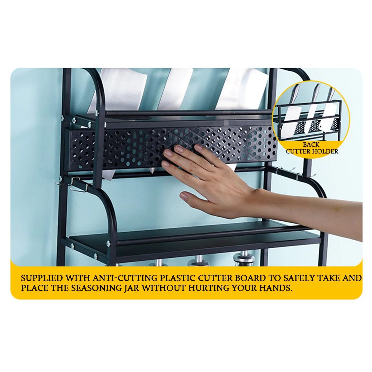 

3 Layer Kitchen Spice Rack Stainless Steel Countertop Spice Jars Bottle Shelf Kitchen Organizer Shelf Storage Black Holder Black