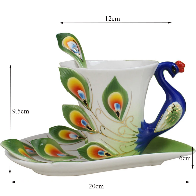 

European Style Ceramic Coffee Cup Creative Bone China 3D Enamel Color Porcelain Tea Cup with Saucer and Spoon Set Drinkware