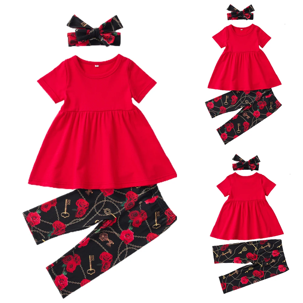 

Kids Babys Girls Short Sleeves Soft Set Tops + Pants Suits Comfy Summer Outfits