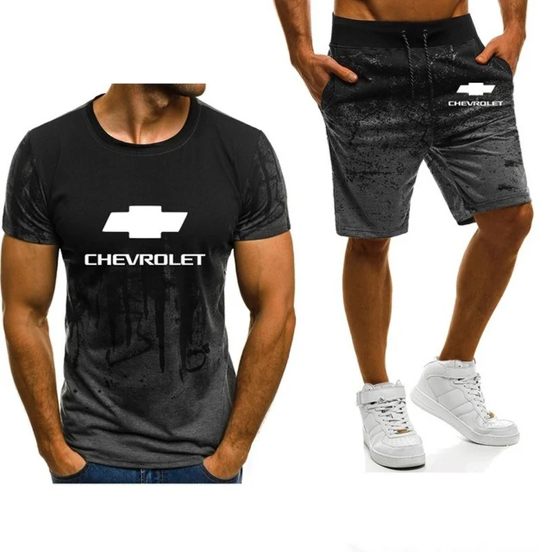 

New 2021 Men's jackets for Chevrolet Car Logo Printed Gradient High Quality Cotton casual Mens T-Shirt Pants Suit 2Pcs Q3
