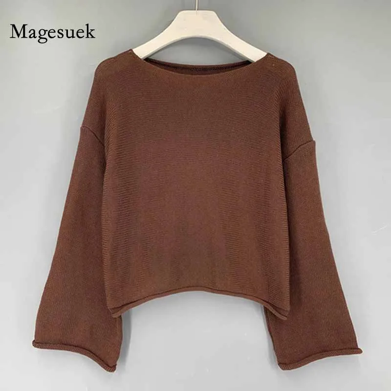 

Пуловер с круглым вырезом, тонкий свитер, футболка, новинка в Корейском стиле, шикарные однотонные Короткие топы, Свободная Повседневная вя...