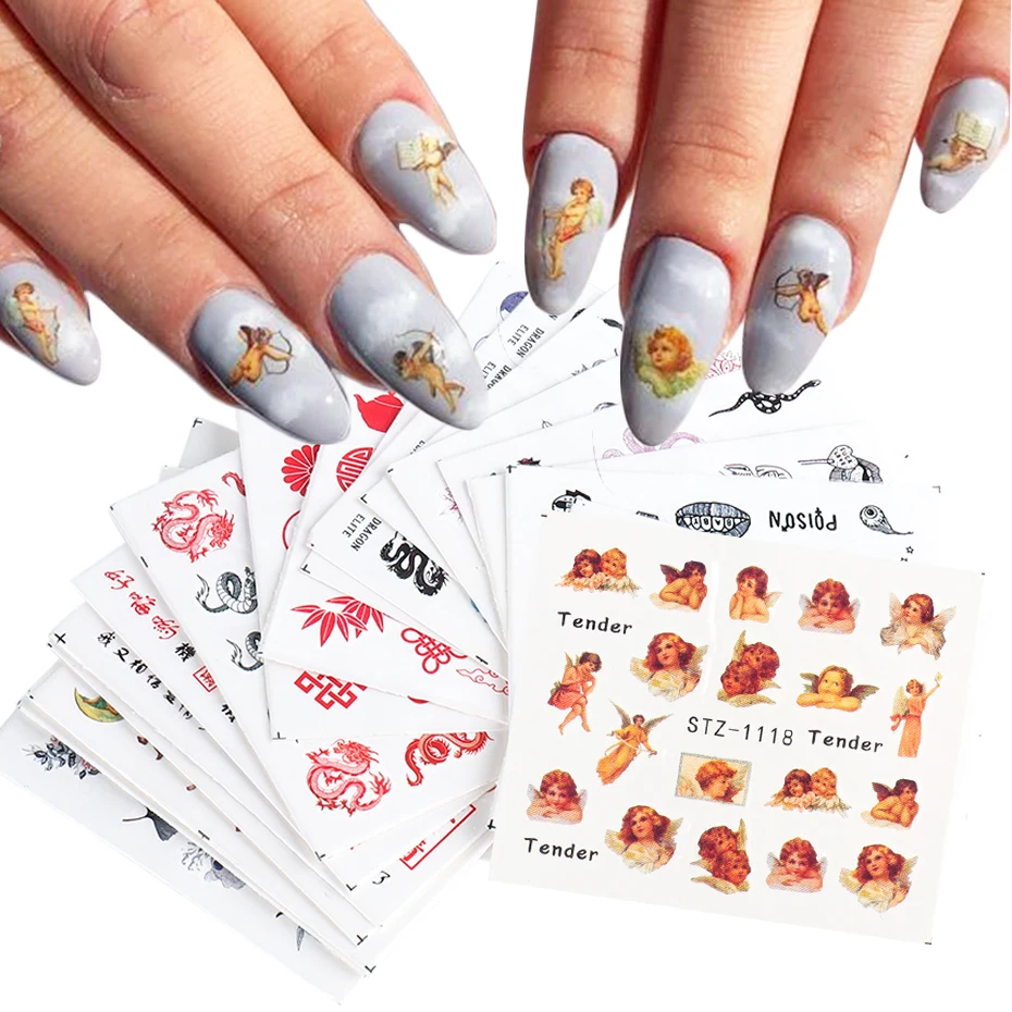 Маленький Ангел Набор наклеек для ногтей Дракон письмо переводятся с помощью