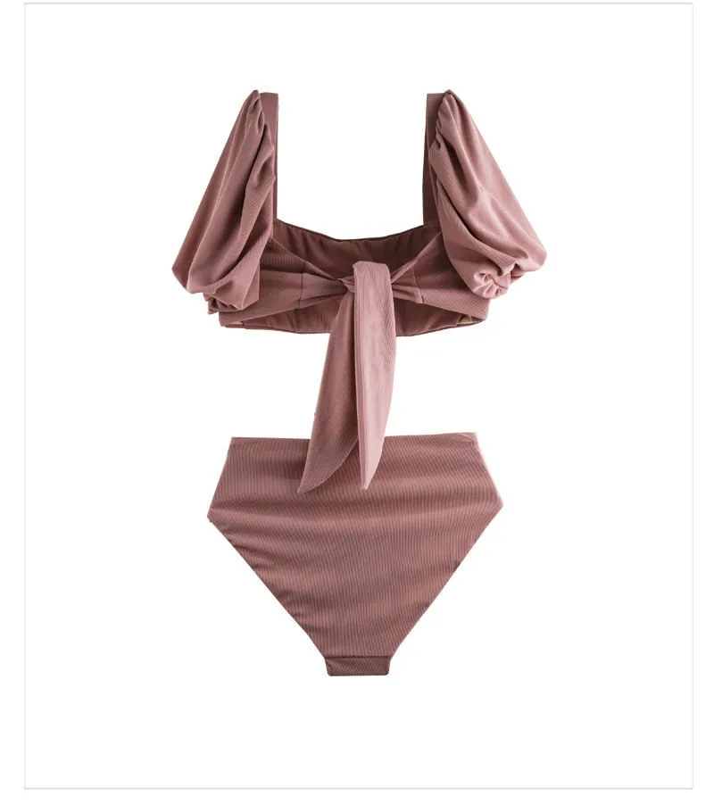 Пышный рукав бант бантик бикини набор женщин высокая Талия из двух частей