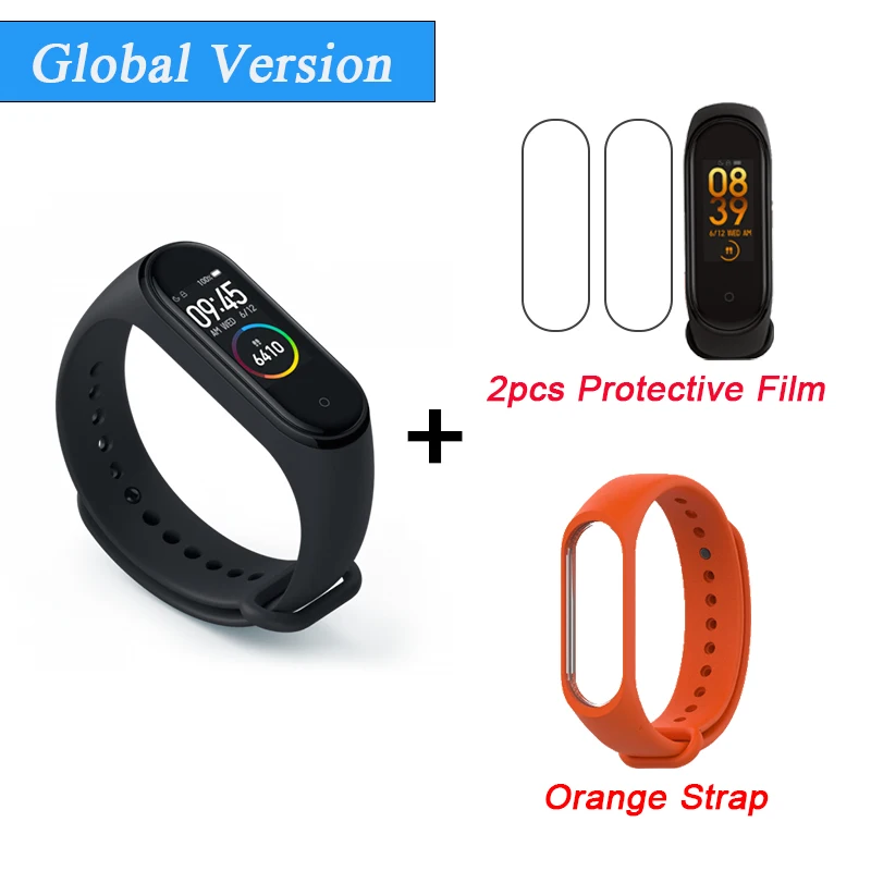 Глобальная версия Xiaomi mi Band 4 Smart mi band 4 водонепроницаемый пульсометр фитнес 135 мАч Bluetooth 5,0 0,9" AMOLED экран - Color: Add 2FilmOrangeStrap
