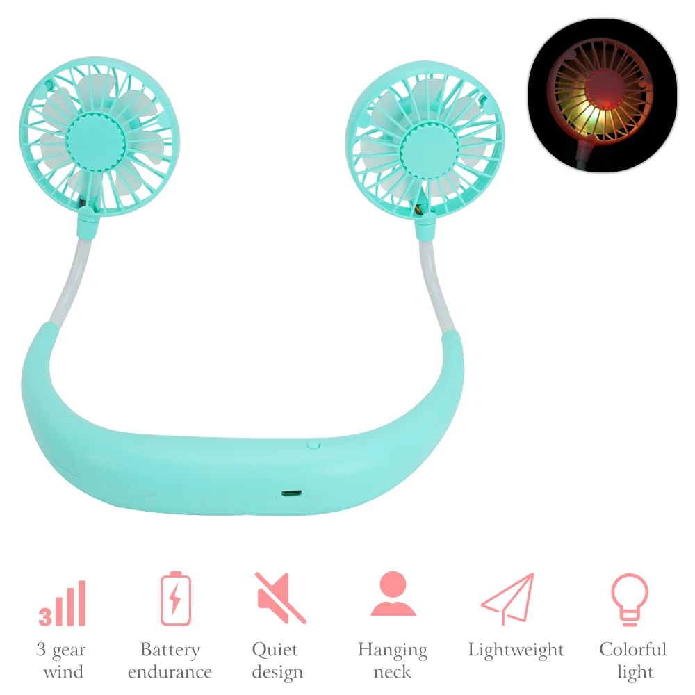 2020 USB портативный вентилятор с красосветильник том шейный перезаряжаемым