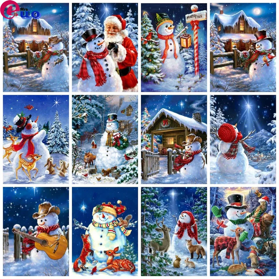 

5D DIY Diamond Painting Full Square/Round Snowman Diamond Embroidery Mosaic Santa Claus Christmas Landscape Home Decor