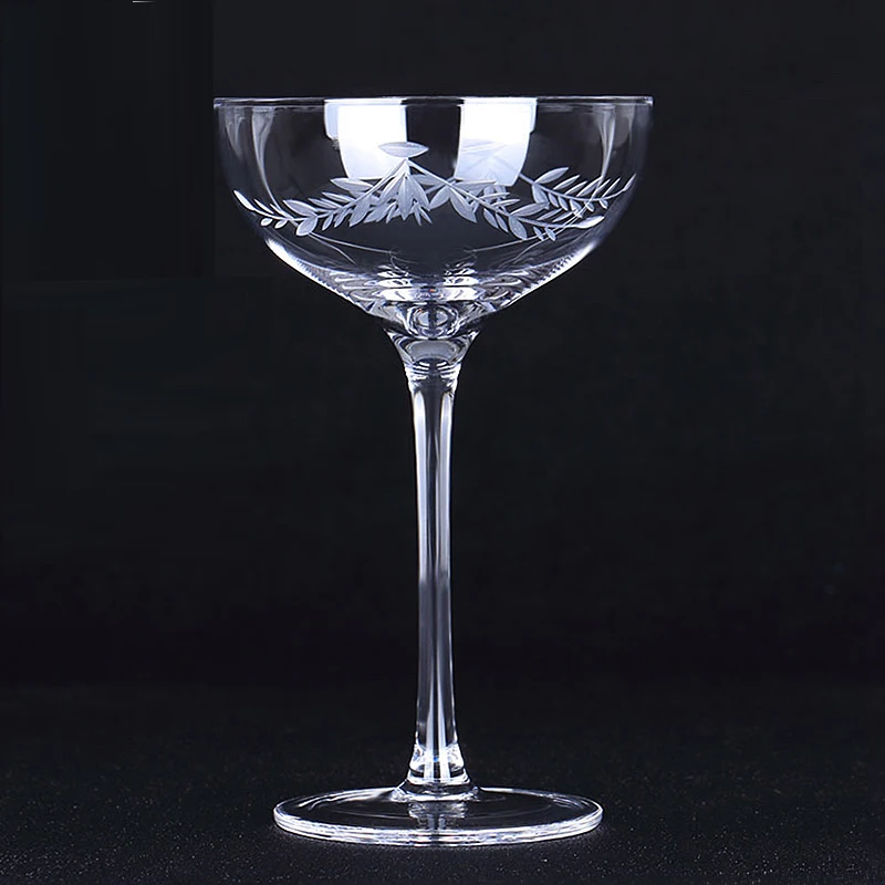 

Japanese Style Lead Free Wine Glass Wide-Mouth Cocktail Goblet Crystal Carved Champagne Margaret Cup