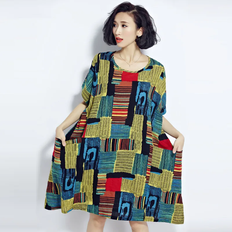Clobee 2020 размера плюс платья boho Летнее хлопковое и льняное платье в клетку Одежда