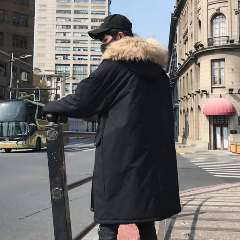 Зимняя мужская Толстая стеганая длинная куртка с меховым воротником толстовка