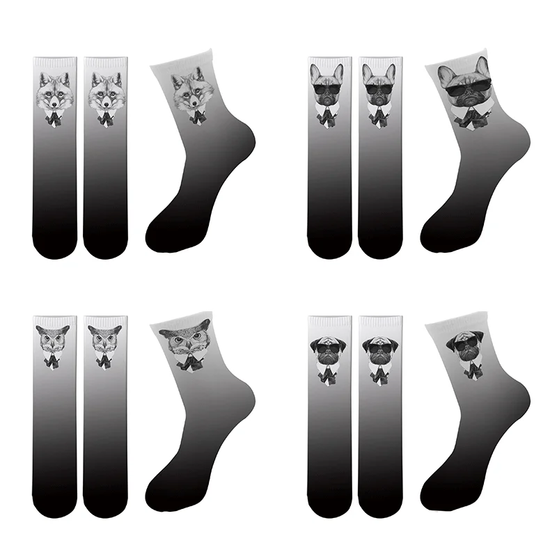 

2020 New 3D Printed Socks Korean Cool Cotton Long Socks Cartoon Printed dog Monkey Funny Cute Low Cut Crew Socks For Gifts