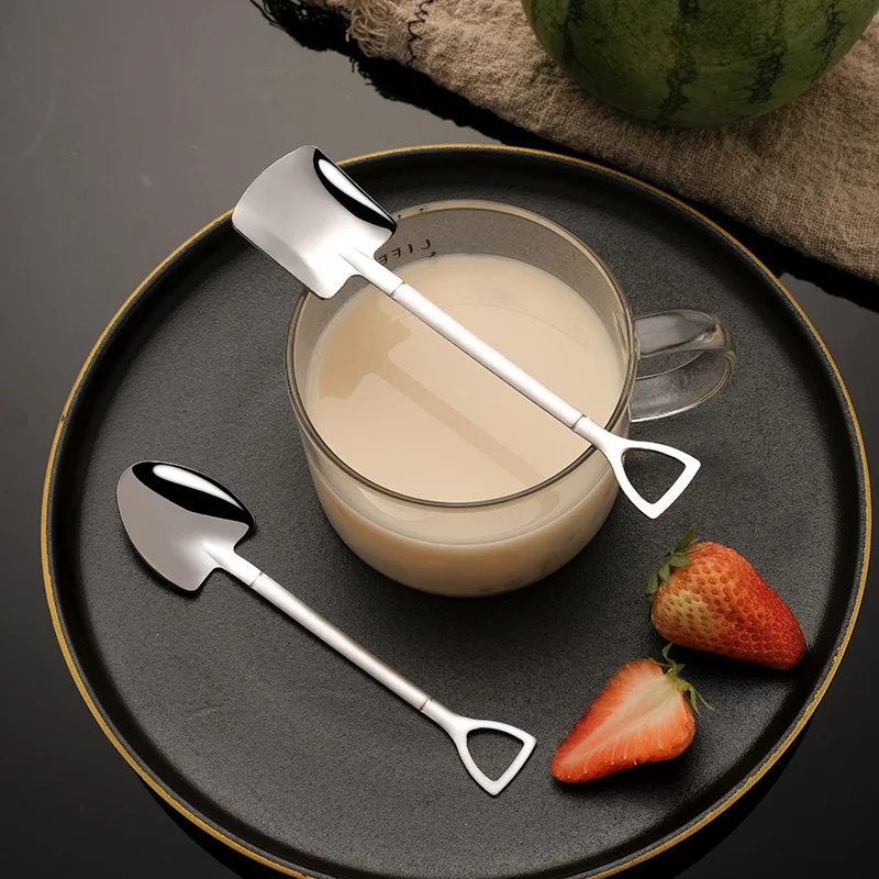 

1 piece stainless steel shovel coffee spoon teaspoon kitchen gadget accessories silver gold dessert fruit spoon Christmas gift