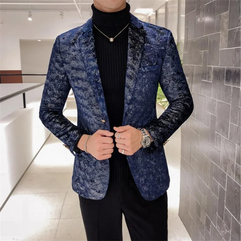 Winter thick men's suit jacket flocking high-end boutique clothes business casual dress costume pour homme terno masculino