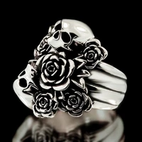 fashion skull rose women ring hot sale unique stylish punk rock rings charm female inlaid rose rings