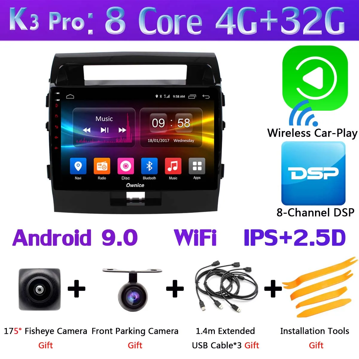 K3 Pro CarPlay 360 ° 4* AHD камера Android 9,0 8 ядерный 4 Гб ОЗУ+ 64 ГБ SPDIF DSP CarPlay Автомобильный gps радио плеер для Toyota Land Cruiser 11 200 2007 - Цвет: K3 Pro CarPlay
