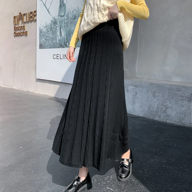 Длинная вязаная юбка женский модный свитер А-силуэта облегающая и элегантная