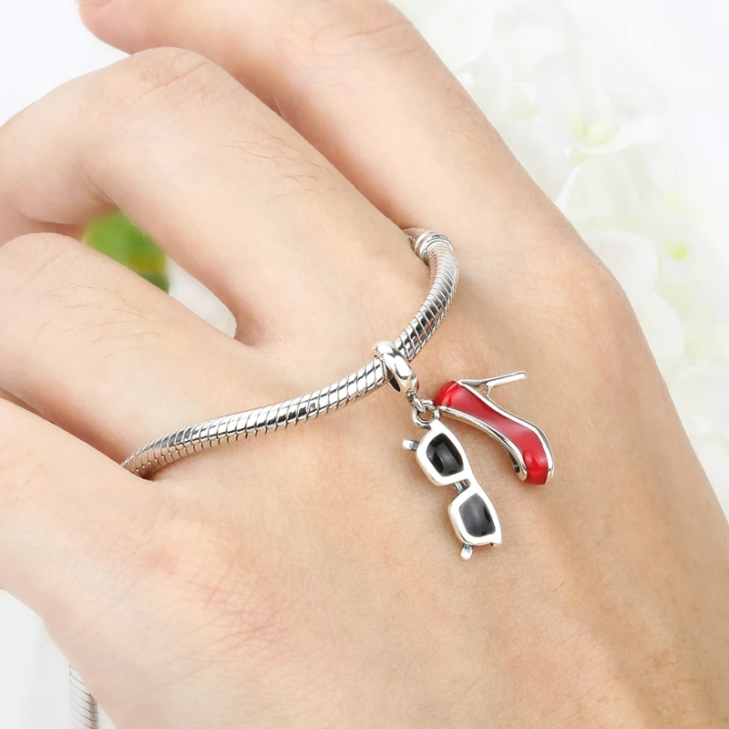 Silver Galaxy 925 Sterling Enamel High Heels &amp Sunglasses Beads Fit Original Pandora Charms Bracelet Fashion Jewelry | Украшения и
