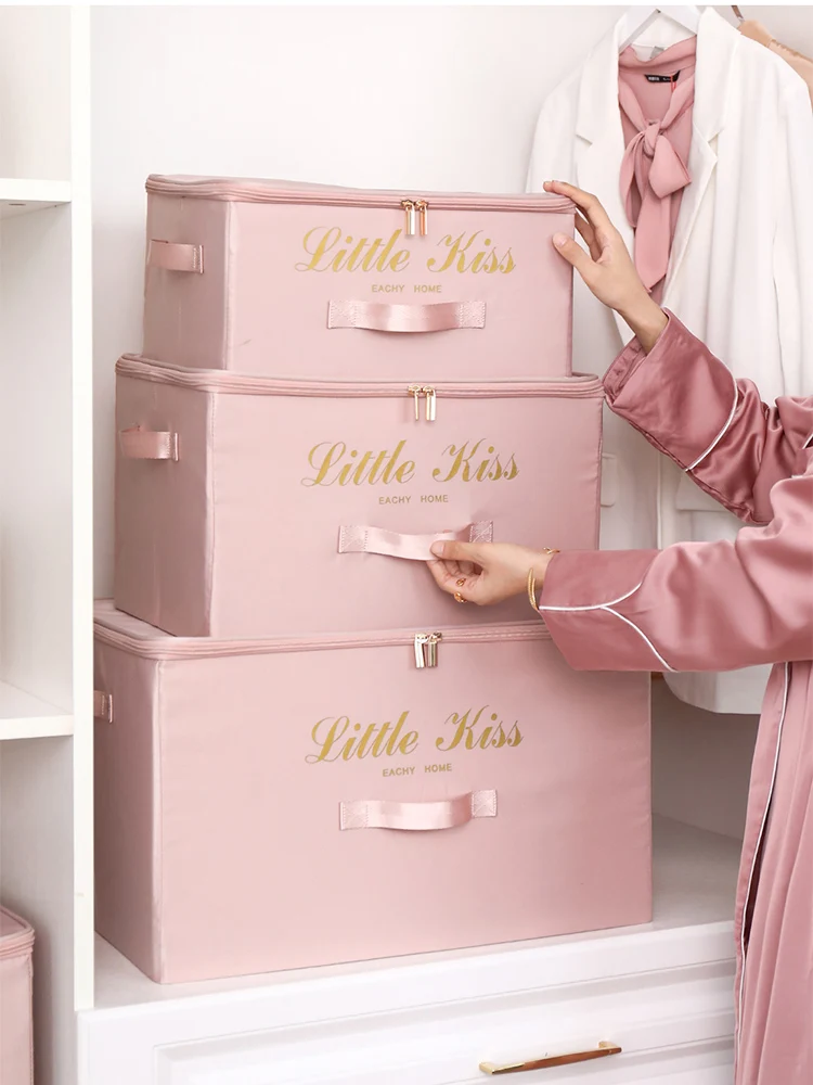 

Clothes Quilt Storage Box Organizer Household Large Wardrobe Foldable Satin Fabric Storage Box Home Large Item Organizer