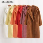 Розовое пальто из искусственного меха флисовое винтажное белое пальто Тедди длинная куртка пушистый ворсистый кардиган размера плюс пальто женское зима 2019