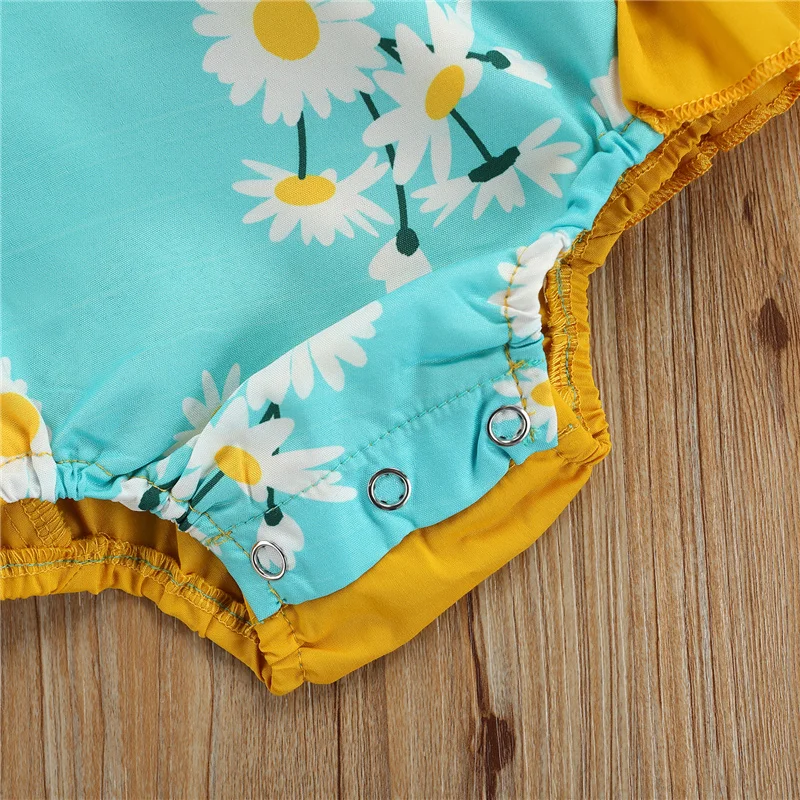 

Baby Girls Casual Bodysuit, Blue Floral Printed Pattern Sleeveless Square Collar Bodysuit