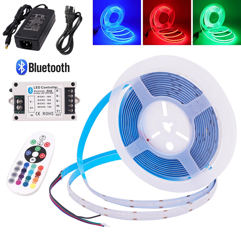 

5m/Lot RGB COB LED Strip Bluetooth DC 12V 24V 768 LEDs CRI 85RA Flexible Tape Ribbon LED Light For Engineering Decoration