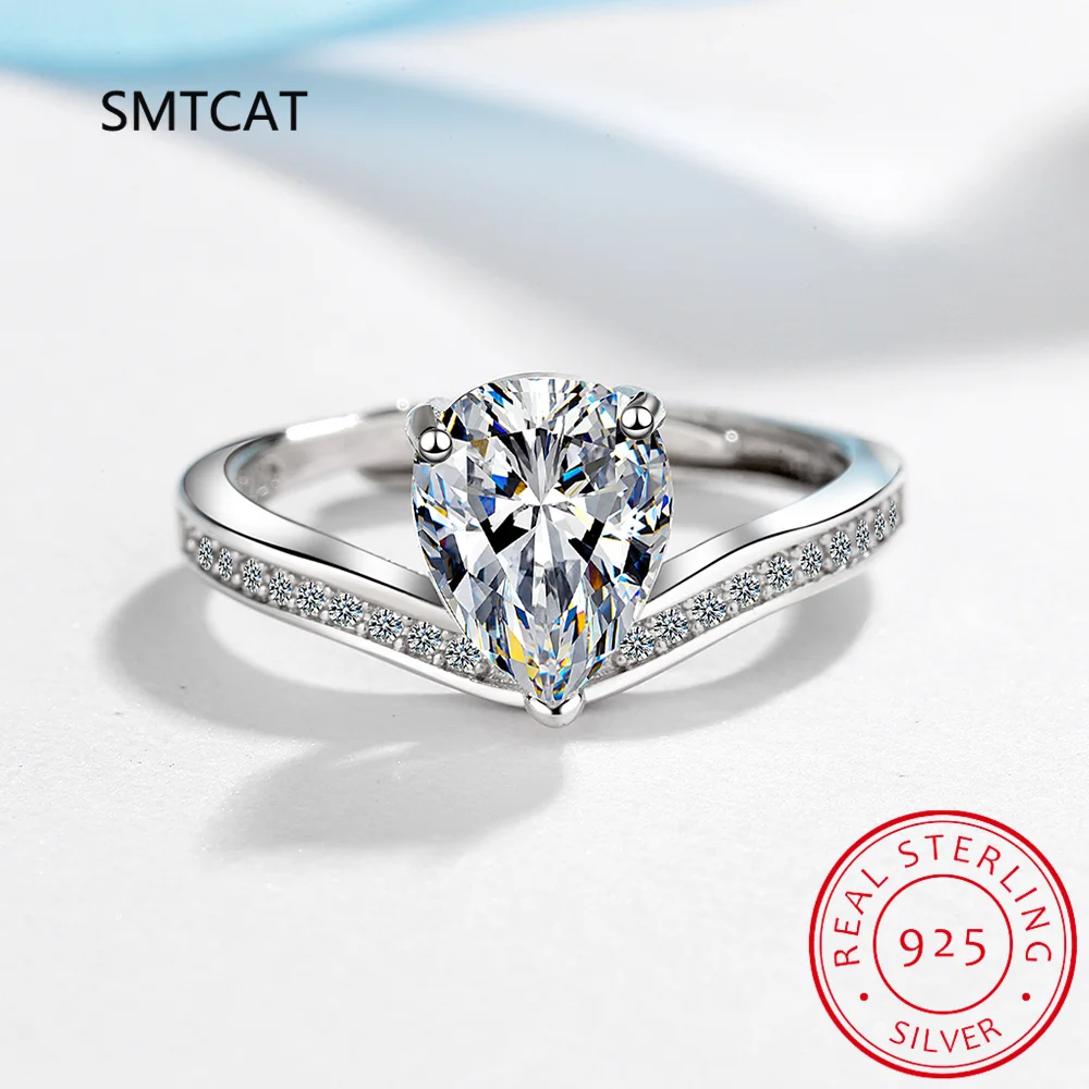 

Top Quality Real 925 Sterling Silver Fashion Water Drop Shape CZ Finger Ring For Women Luxury Wedding Accessories Jewelry