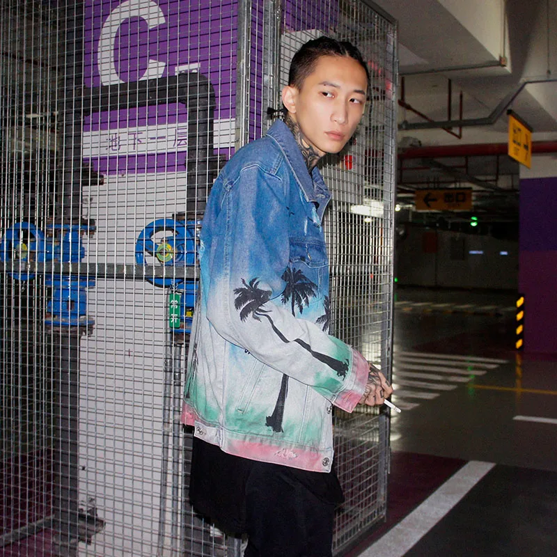 UNCLEDONJM Пальмовая Джинсовая Верхняя одежда пальто Мужская городская уличная