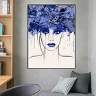 Абстрактные синие волосы граффити женщина холст художественные принты и плакаты Холст Живопись стены картины для гостиной дома Куадрос Декор