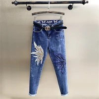 new women fashion butterfly sequins jeans casual denim pants woman skinny trousers elastic pencil pants lager size women jeans
