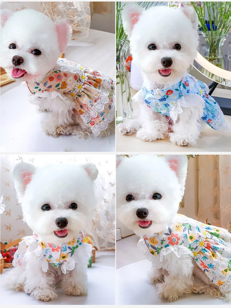 

Summer thin dog clothes Teddy Bixiong Bomei VIP small dog puppy bitch princess floral dress girl dog clothes