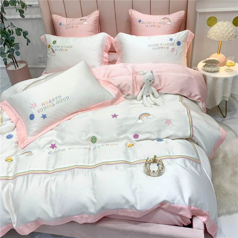 Роскошный Семейный комплект из 4/7 предметов 600TC простыня наволочка вышитые