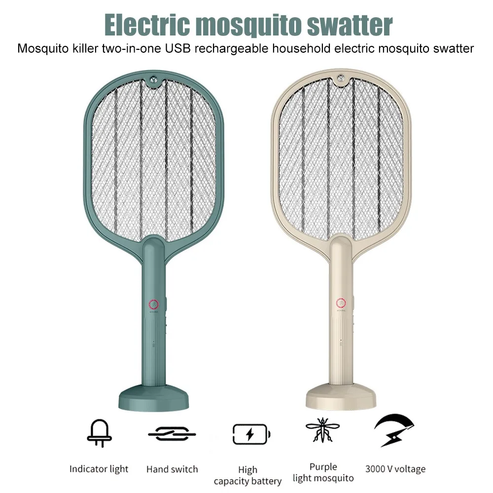 

2 in 1 Electric Mosquito Swatter Home Fly Bug Zapper Racket Inserts Killer 500mAh USB Rechargeable Mosquito Trap Home Office