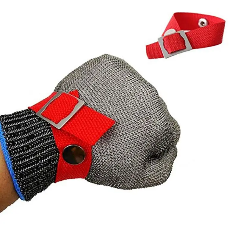 

Blue Red Safety Cut Proof Stab Resistant Stainless Steel Metal Mesh Butcher Glove High Performance Level 5 Protection X6HB