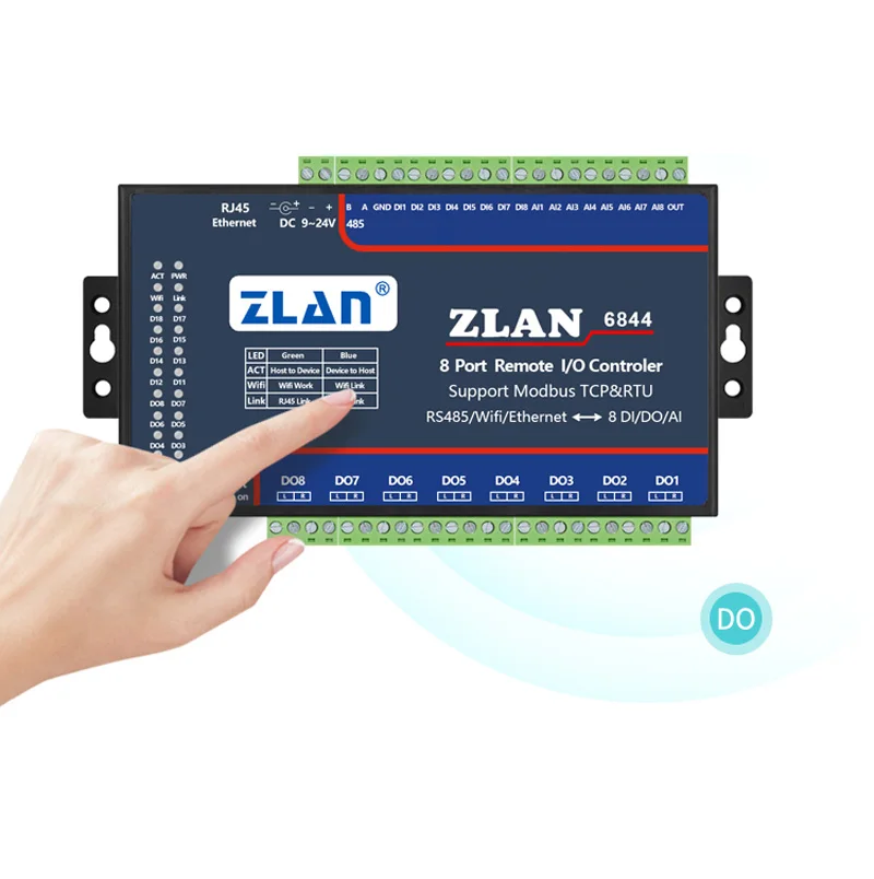 ZLAN6844 Modbus RS485 Wifi Ethernet RJ45 8 Channel DI AI DO I/O Module RTU Board