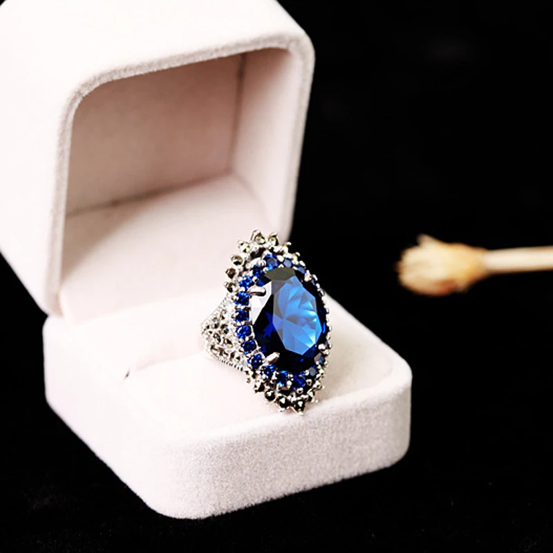 Винтажные Красные Синие Большие циркониевые кольца для вечерние женское кольцо