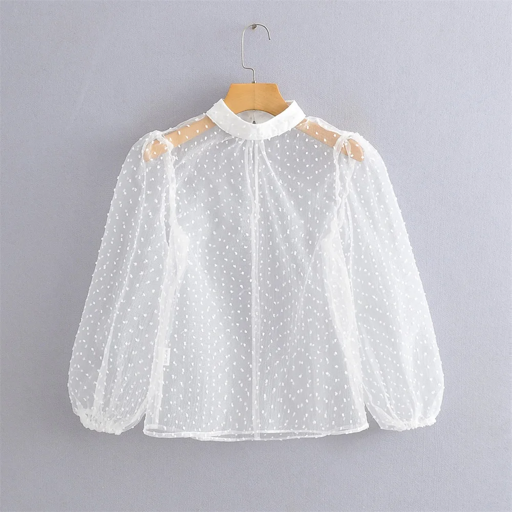 Новинка Женская прозрачная блузка Pu & be с круглым вырезом и длинным рукавом на