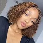 Кудрявый короткий парик Боб, волнистые человеческие волосы, парики Омбре, бразильские 13x 1, медовый блонд, цветные кружевные передние парики для женщин