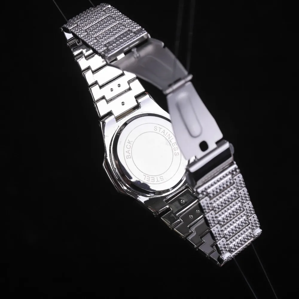 Роскошные мужские часы серебряного цвета ожерелье и браслет комплект из