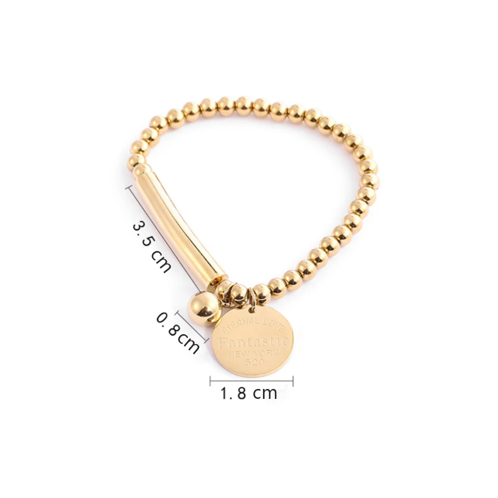Браслет из шариков нержавеющей стали для женщин Круглый ярлык очаровательный