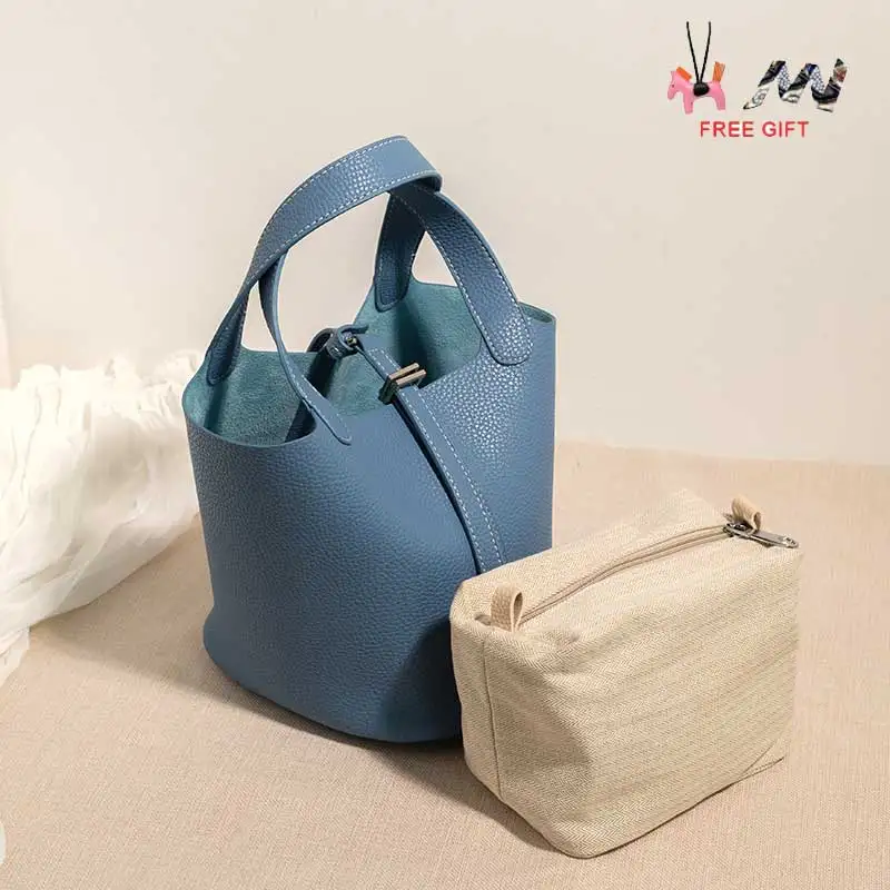 

Simple Fashion Women's Bucket Bag Classics Drawstring High Quality Small Handbag Soft Vegetable Basket Bags